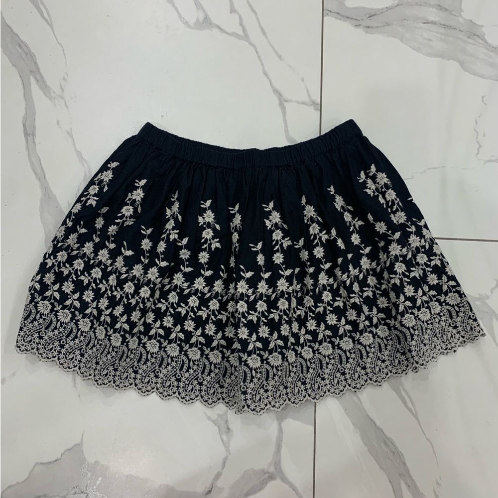 Ulla Johnson Mini Skirt 6 Black White Isidora Embroidered Elastic Waist Lined